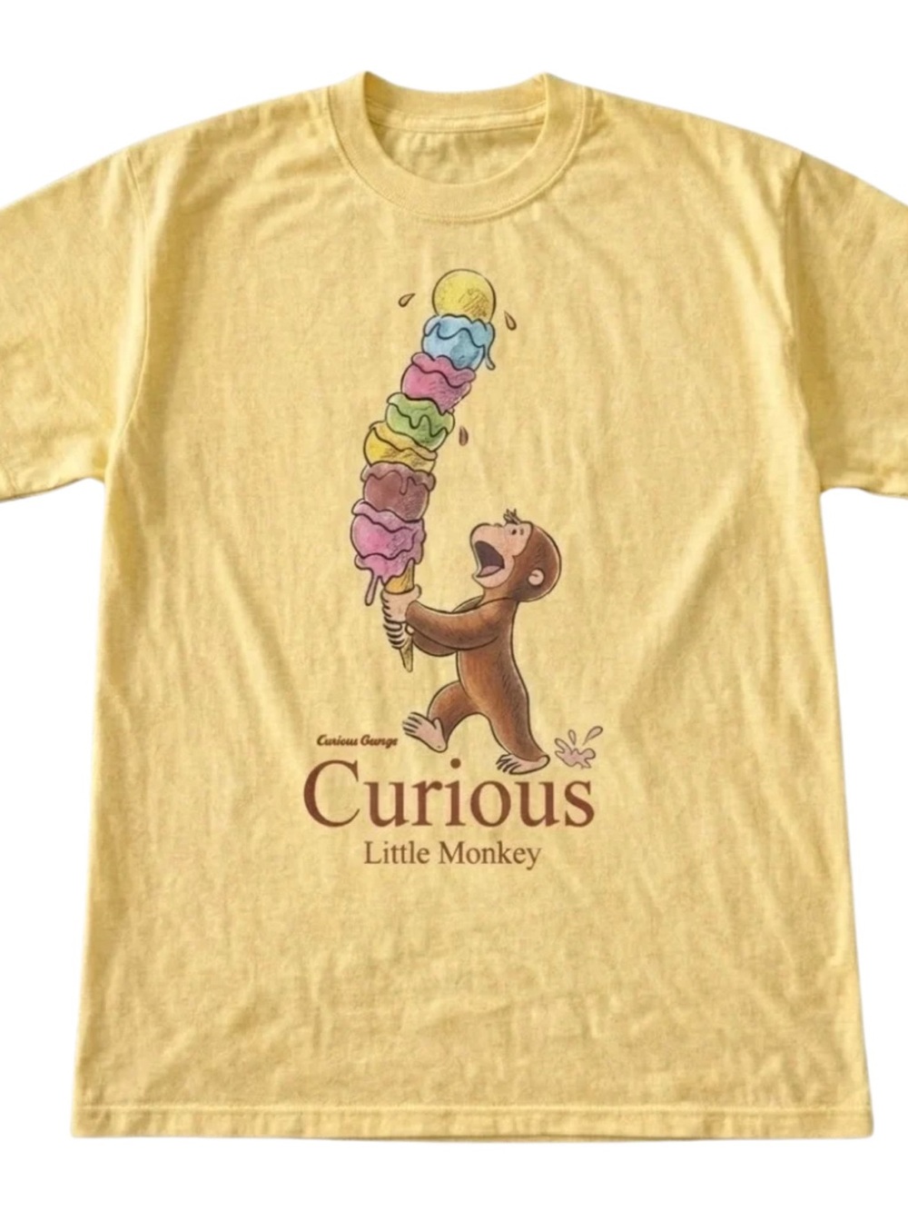 Gildan Yellow Curious George Ice Cream Stack Tee